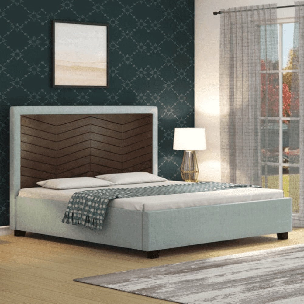 Rexo King Size Bed in Grey Cotton