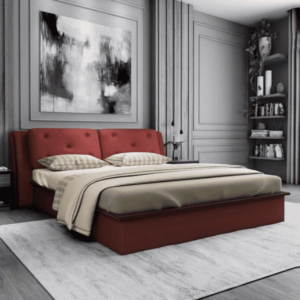 Tusco Upholstered Size Bed with Storage Burgundy