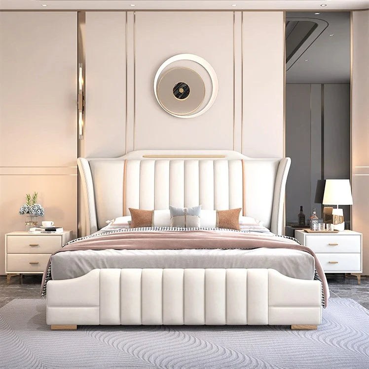 A bed with mattress beige colour