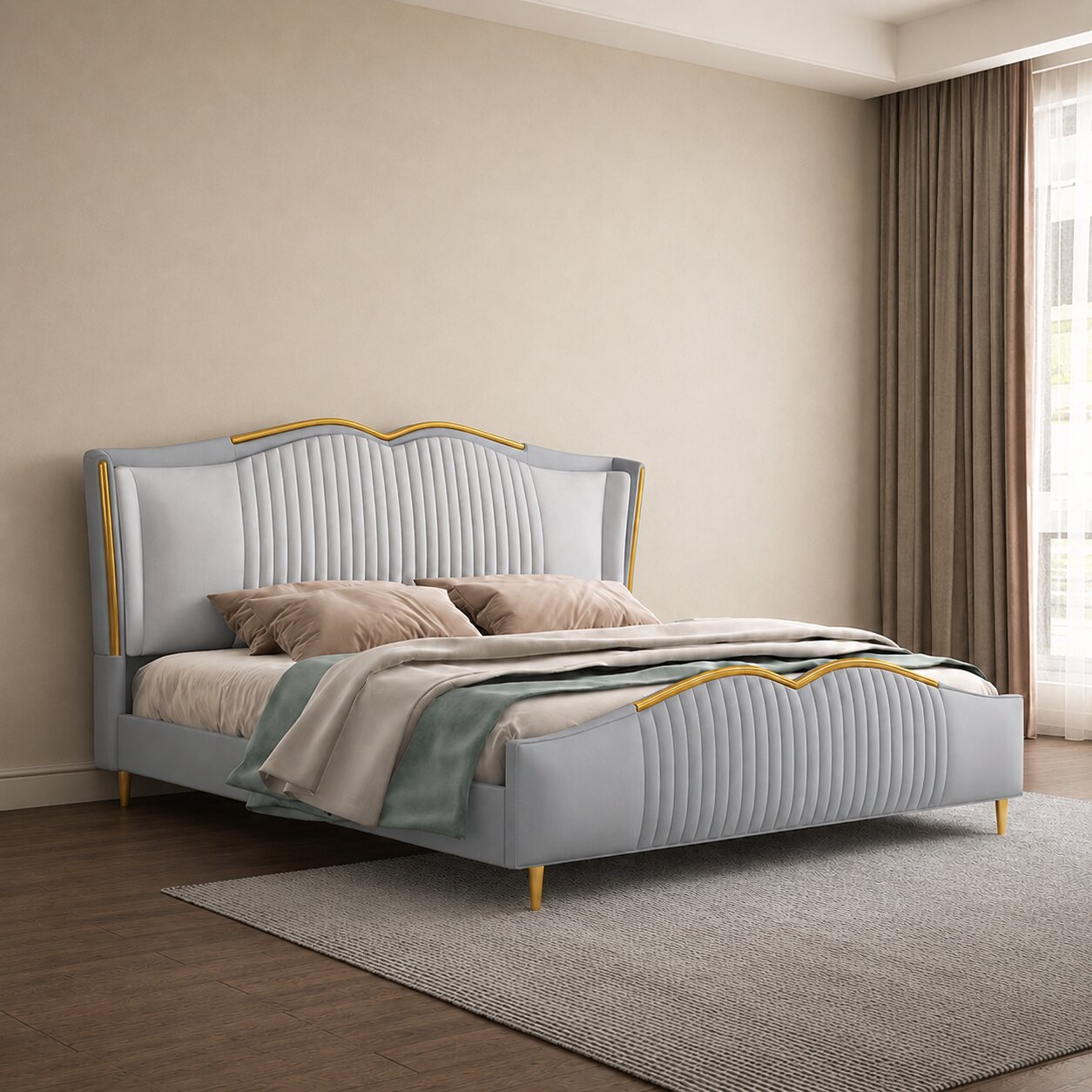 Kora Plush Shell Premium Upholstered Bed In Leatherette