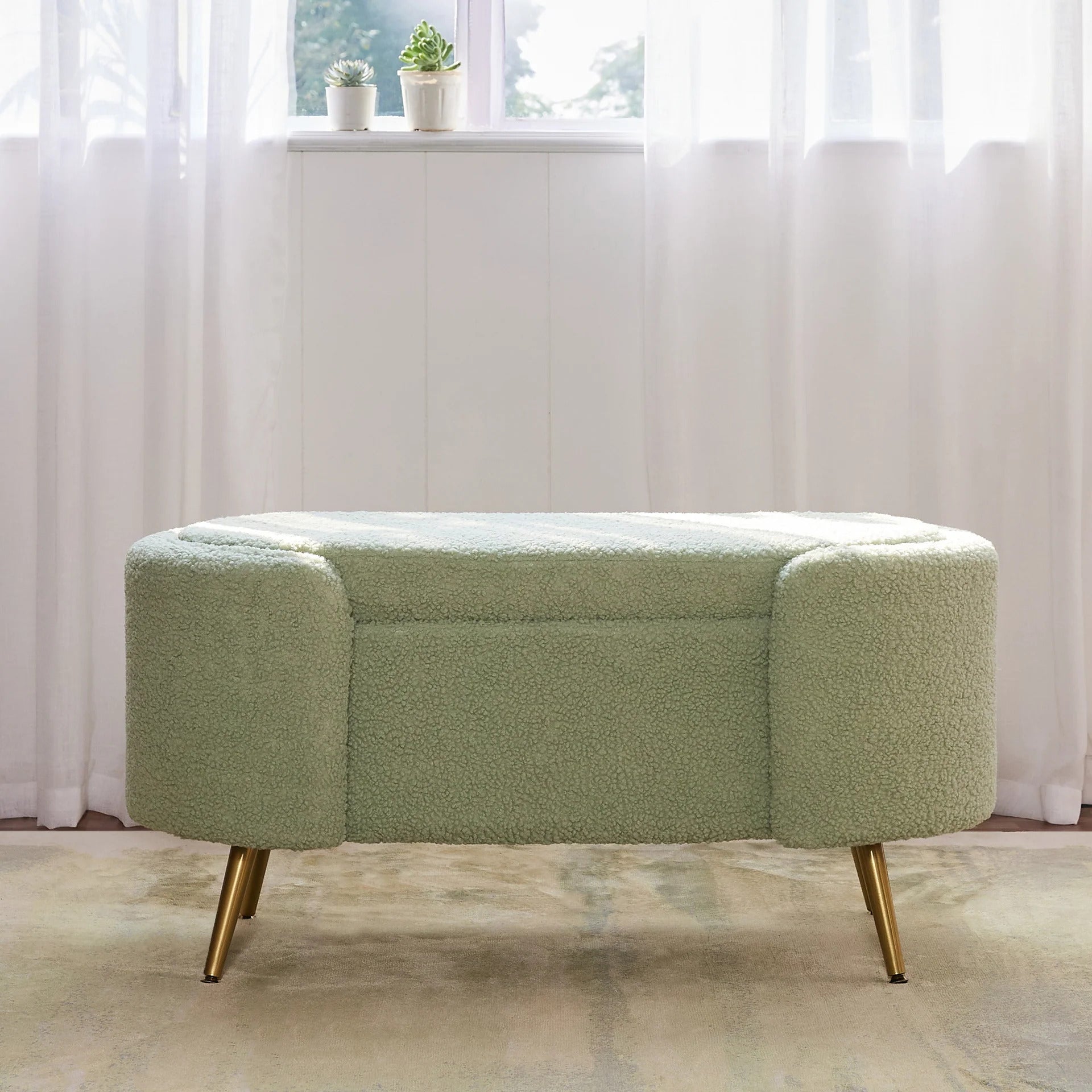 Mint Meadow Storage Bench (Boucle Fabric)