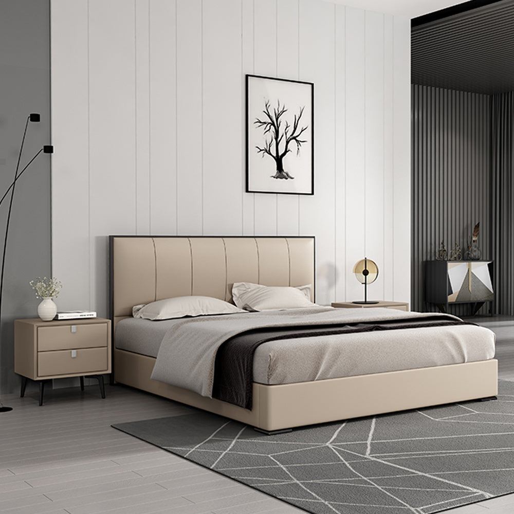A bed with mattress beige colour