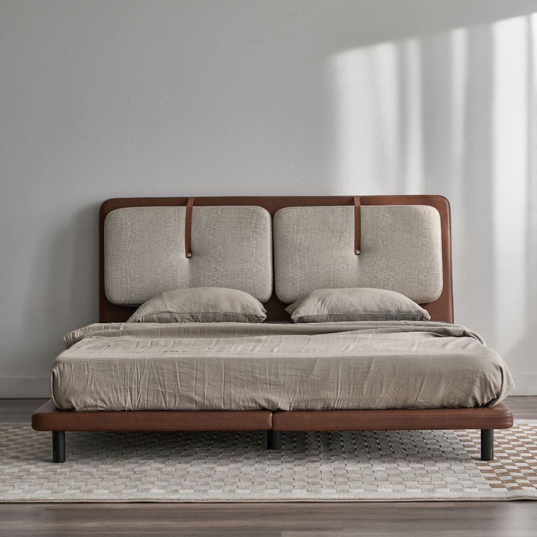 Luxe Strap Upholstered Sleek Bed Without Storage In Leatherette