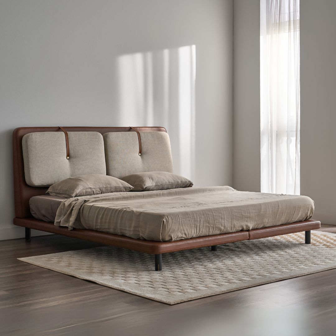 Luxe Strap Upholstered Sleek Bed Without Storage In Leatherette