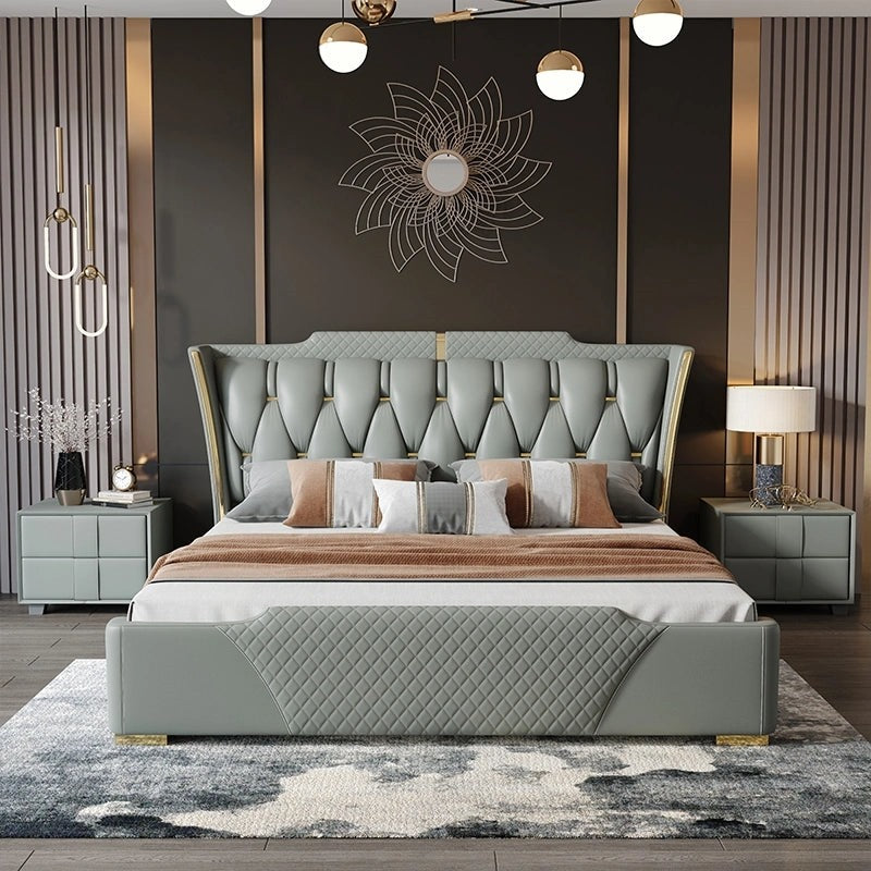 A bed with mattress ice green colour