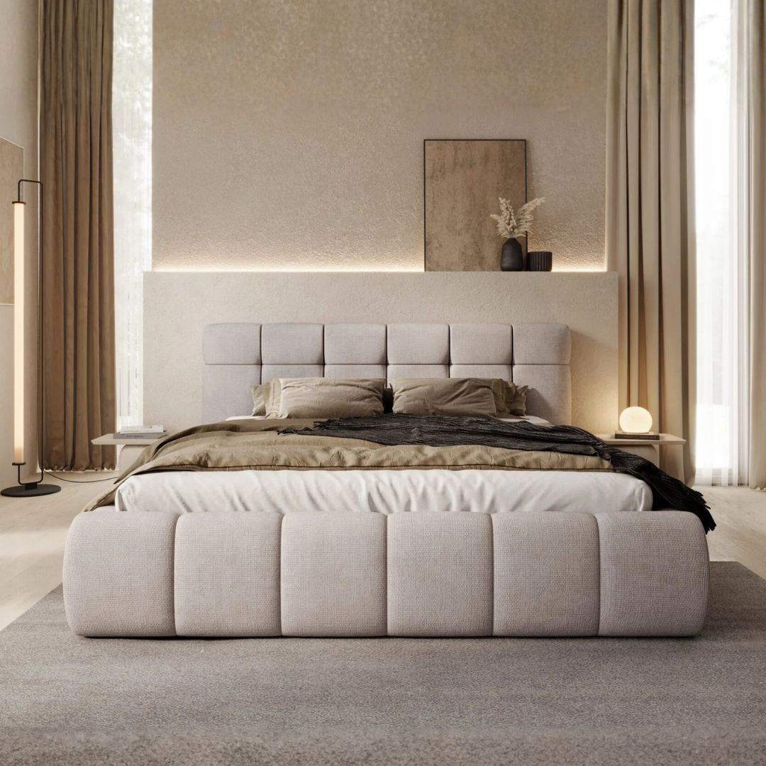 Mellow Plush Grid Tufted Upholstered Bed In Premium Fabric