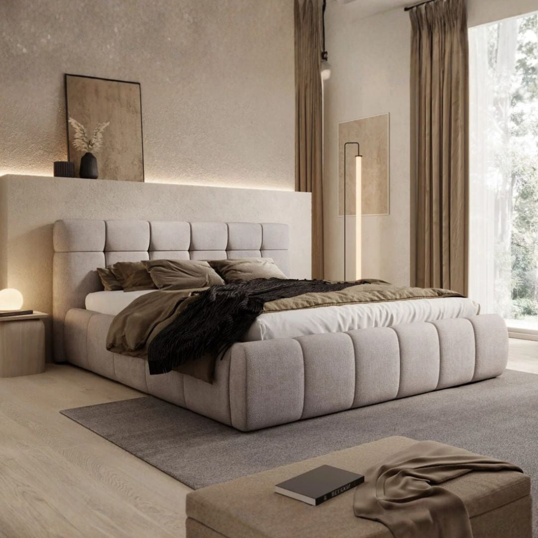 Mellow Plush Grid Tufted Upholstered Bed In Premium Fabric