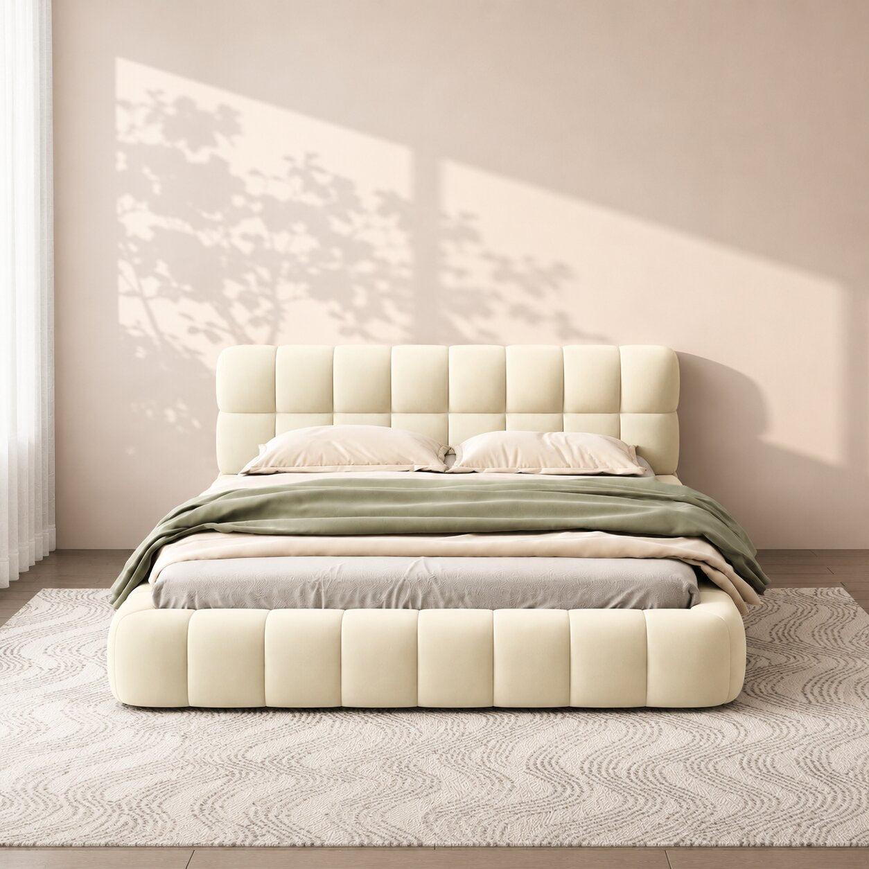 Mellow Plush Grid Tufted Upholstered Bed