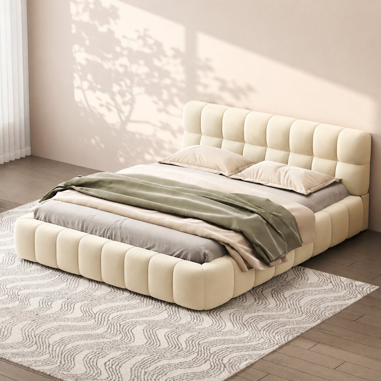 Mellow Plush Grid Tufted Upholstered Bed