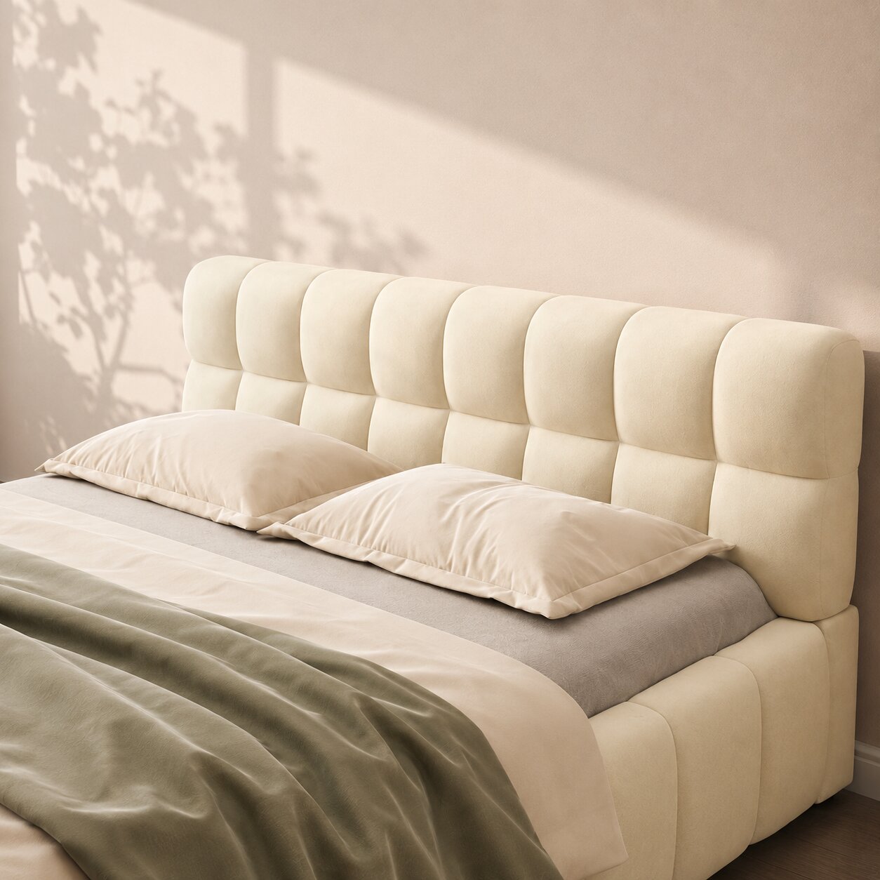 Mellow Plush Grid Tufted Upholstered Bed