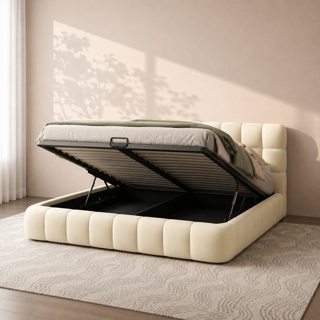 Mellow Plush Grid Tufted Upholstered Bed