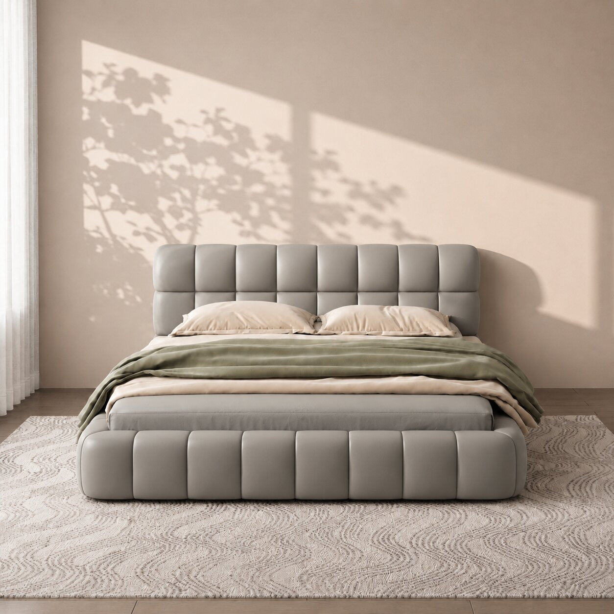 Mellow Plush Grid Tufted Upholstered Bed