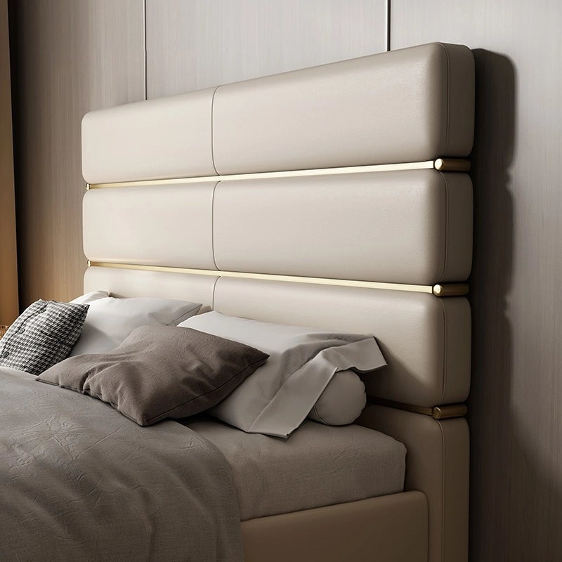 A bed with mattress beige colour