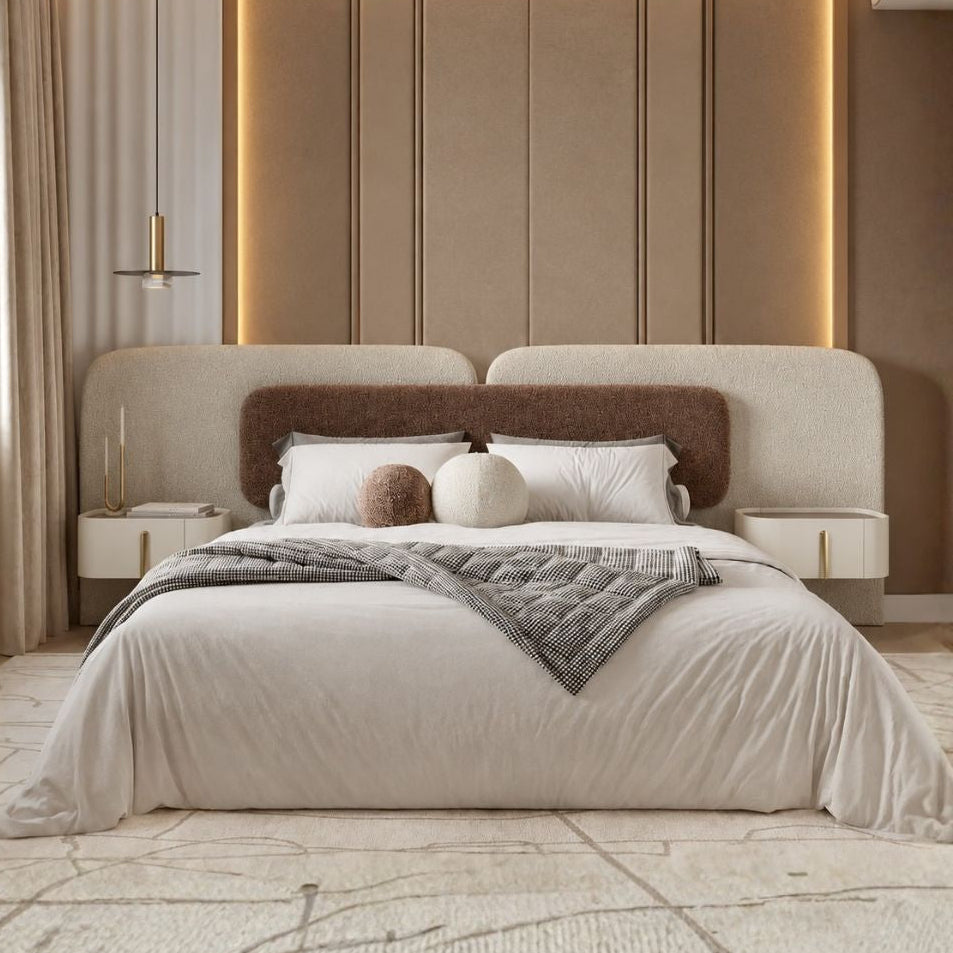 Nivora Upholstered Big Panel Bed with Dual Tone Without Tables