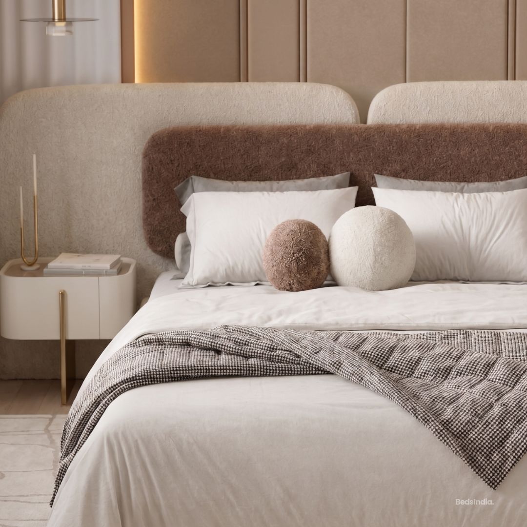 Nivora Upholstered Big Panel Bed with Dual Tone Without Tables