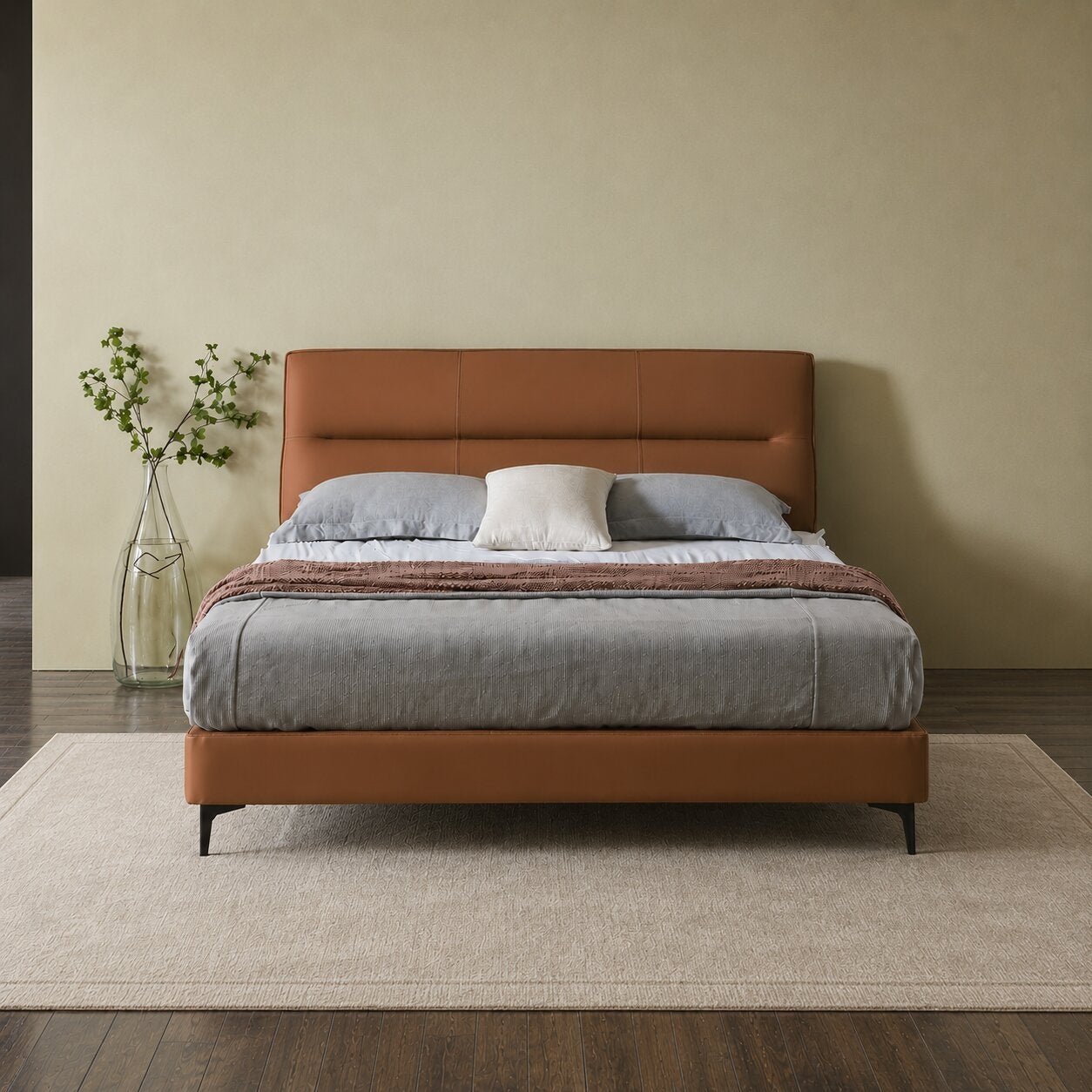 NovaLine Upholstered Sleek Bed In Leatherette With No Storage