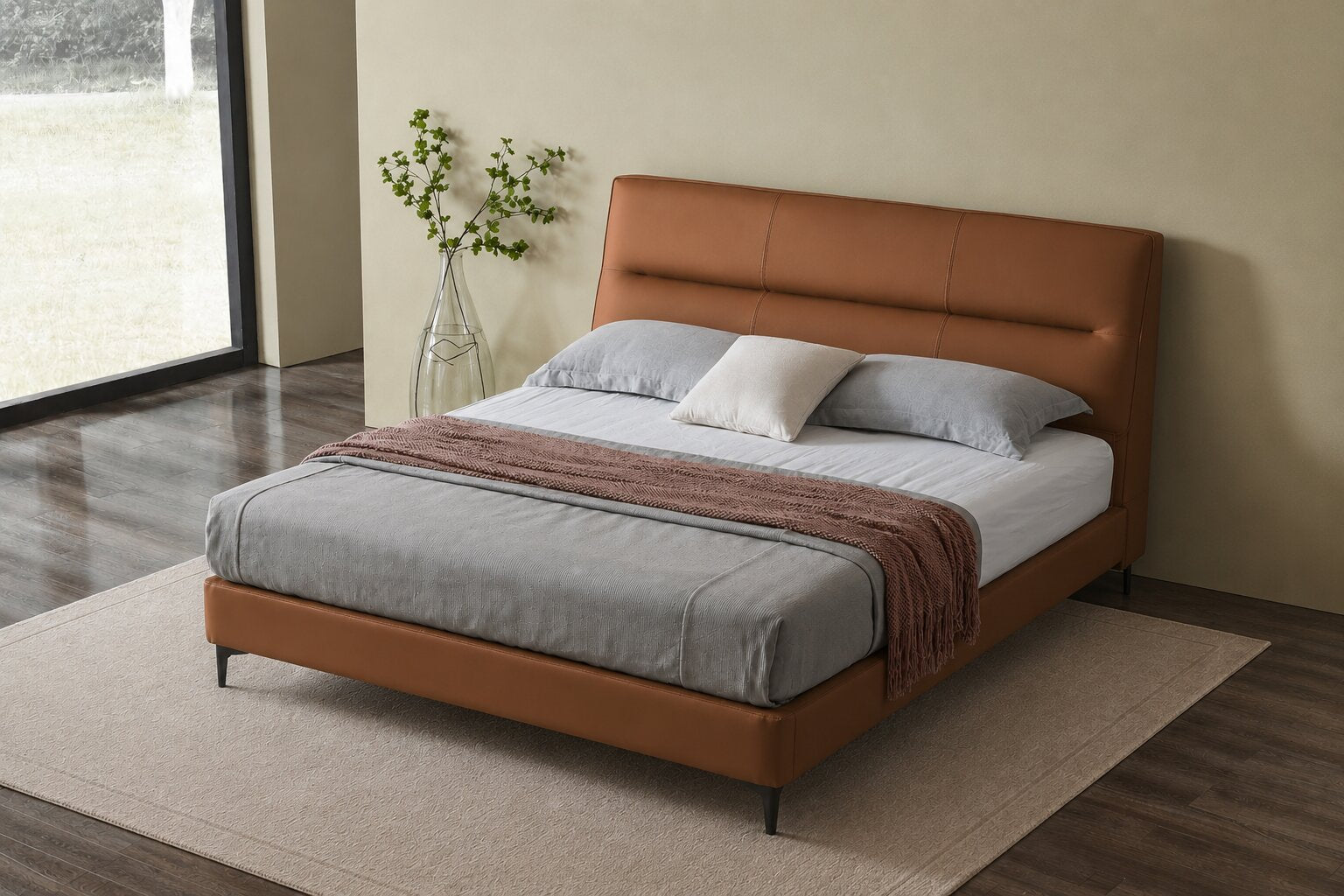 NovaLine Upholstered Sleek Bed In Leatherette With No Storage