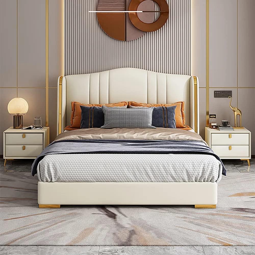 Ralo upholstered bed in beige leatherette