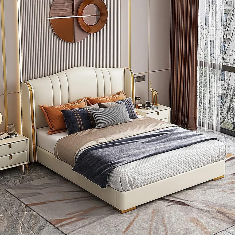 Ralo upholstered bed in beige leatherette