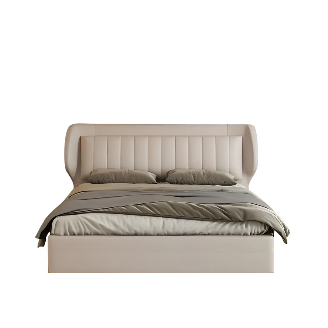A bed with mattress beige colour