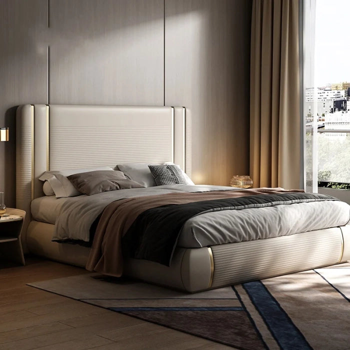 A bed with mattress beige colour