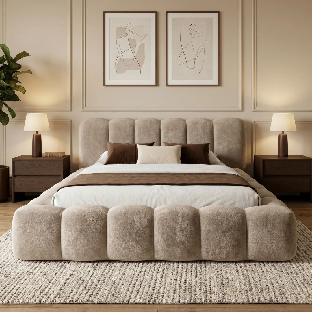 Snuggle Foam Premium Upholstered Bed In Boucle Fabric