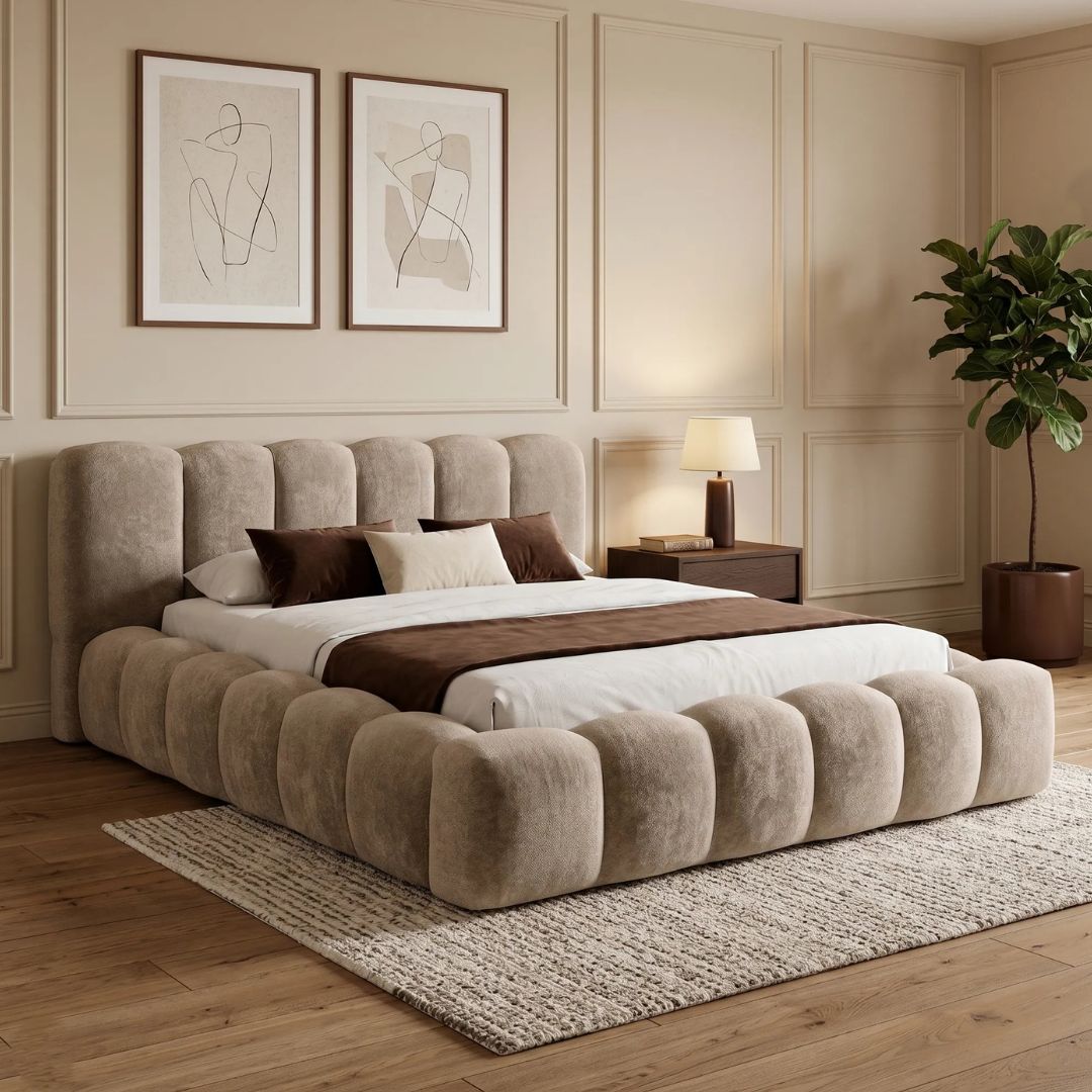 Snuggle Foam Premium Upholstered Bed In Boucle Fabric