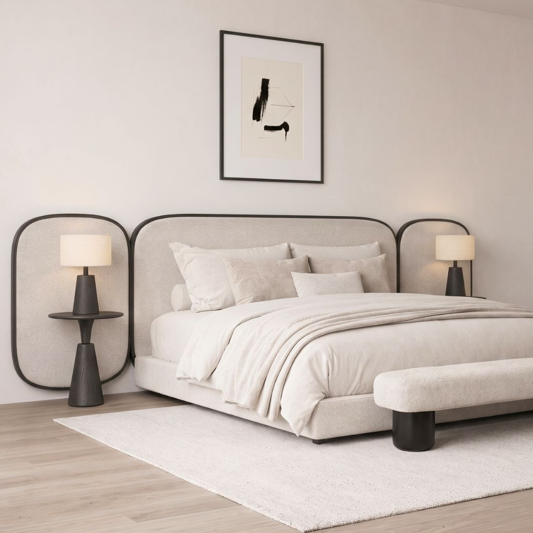 Solvane Luxury Wingback Upholstered Big Panel Bed In Fabric