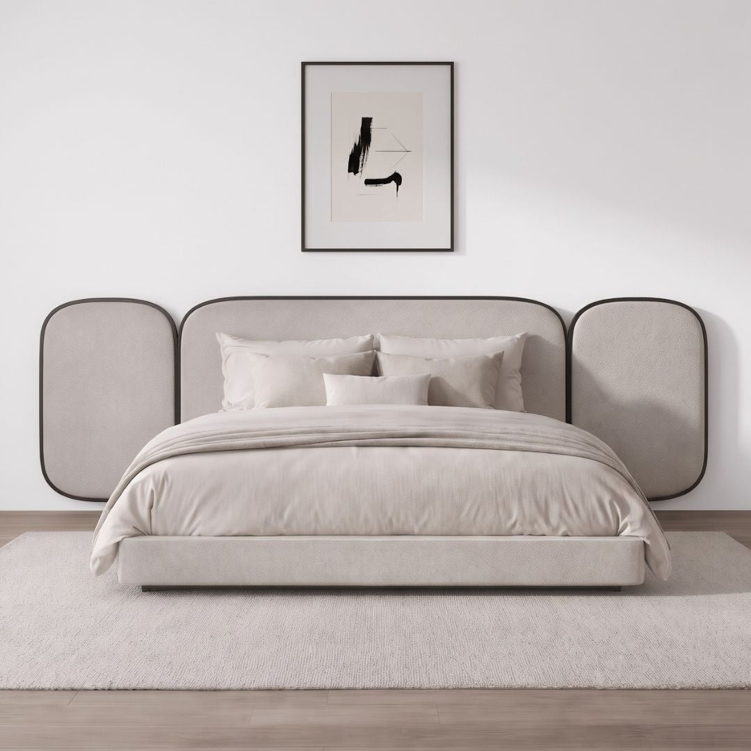 Solvane Luxury Wingback Upholstered Big Panel Bed In Fabric