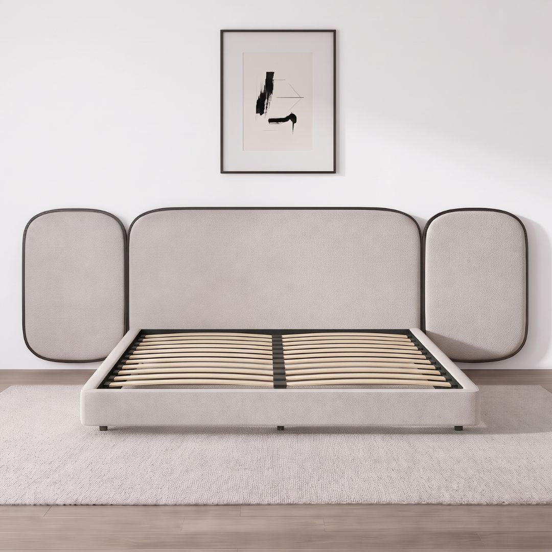 Solvane Luxury Wingback Upholstered Big Panel Bed In Fabric