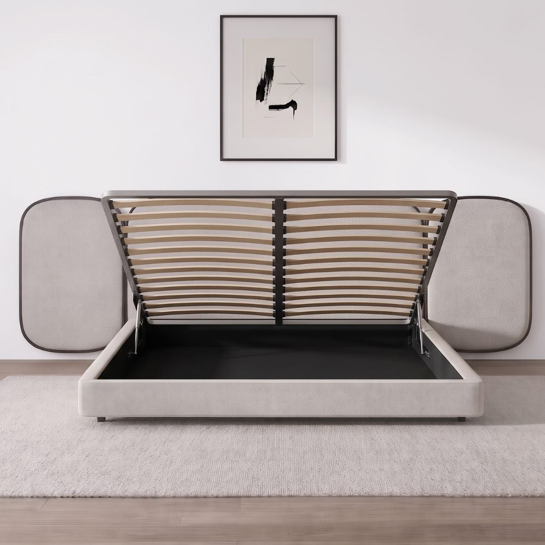 Solvane Luxury Wingback Upholstered Big Panel Bed In Fabric