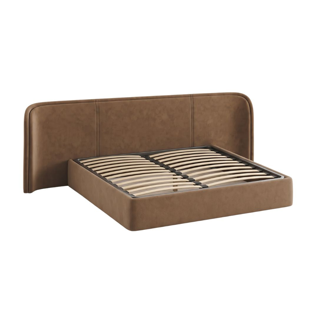 Tavora Luxury Curved Upholstered Big Panel Bed With Metal Storage