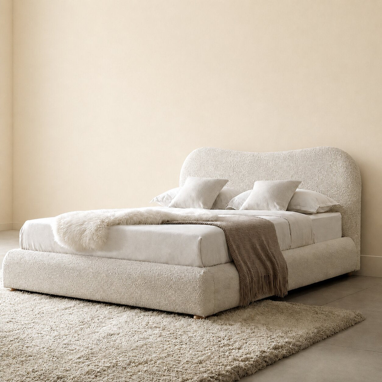 Tecco Upholstered Bed In Bouclé Towel Cloth