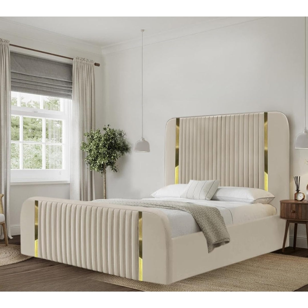 Beige upholstered bed