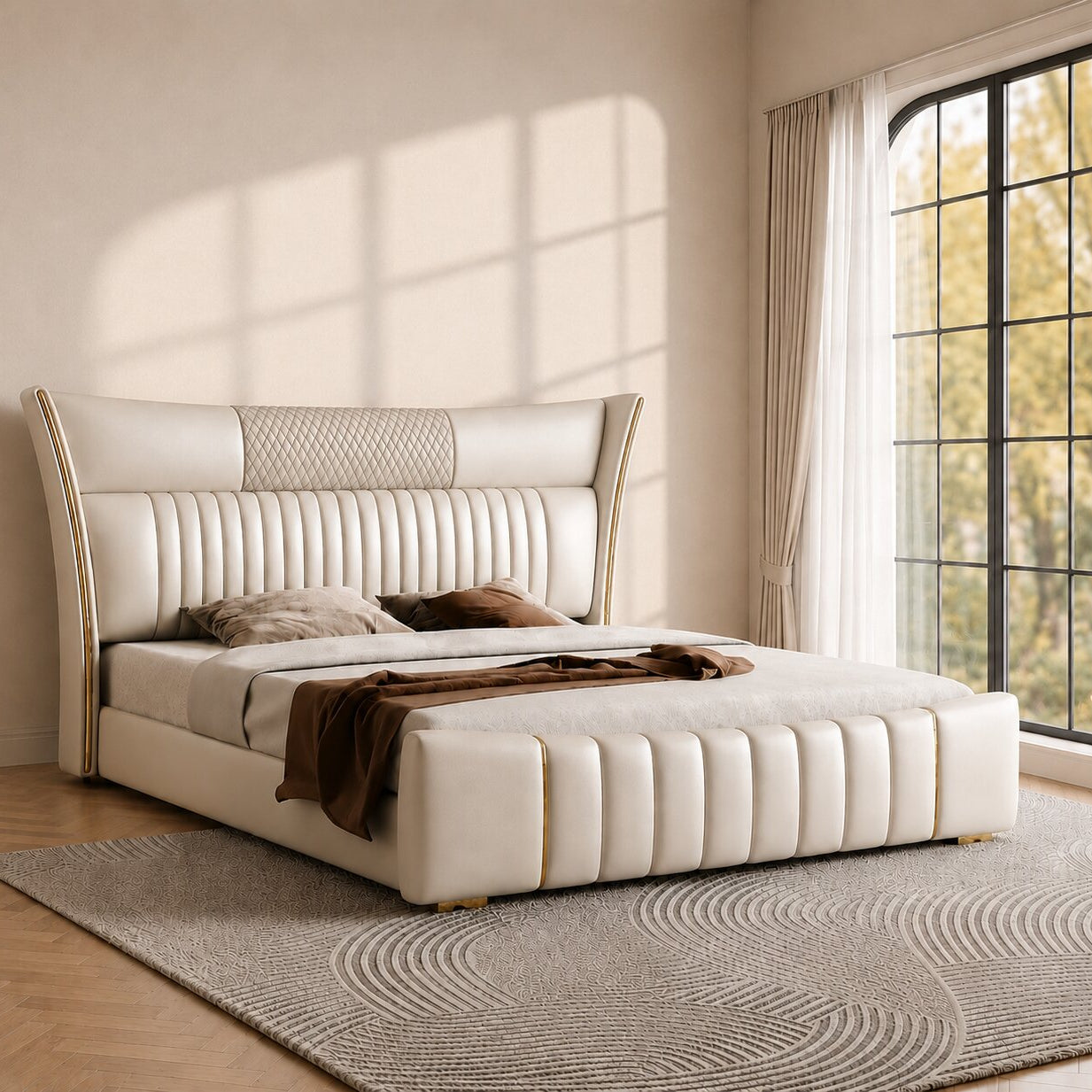 Valentino Crest Luxe Upholstered Bed In Leatherette