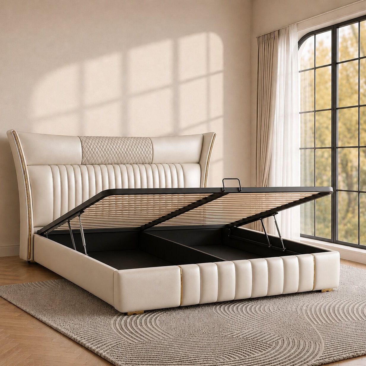 Valentino Crest Luxe Upholstered Bed In Leatherette
