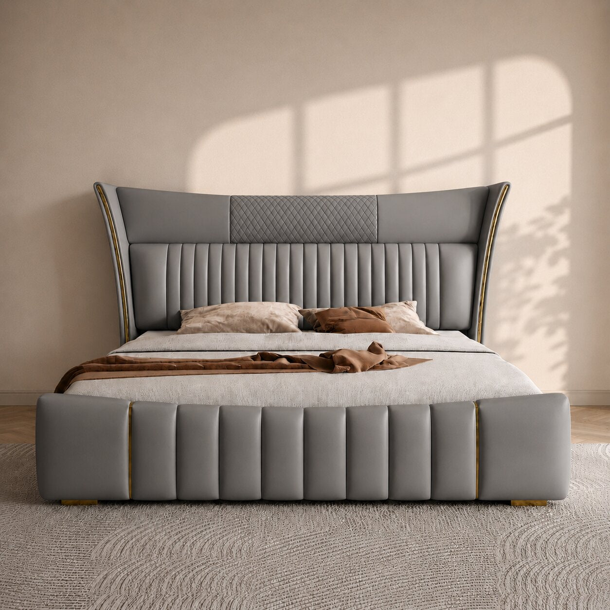 Valentino Crest Luxe Upholstered Bed In Leatherette