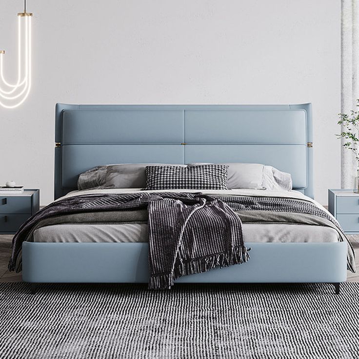Versace Sky Blue Upholstered Bed In Leatherette