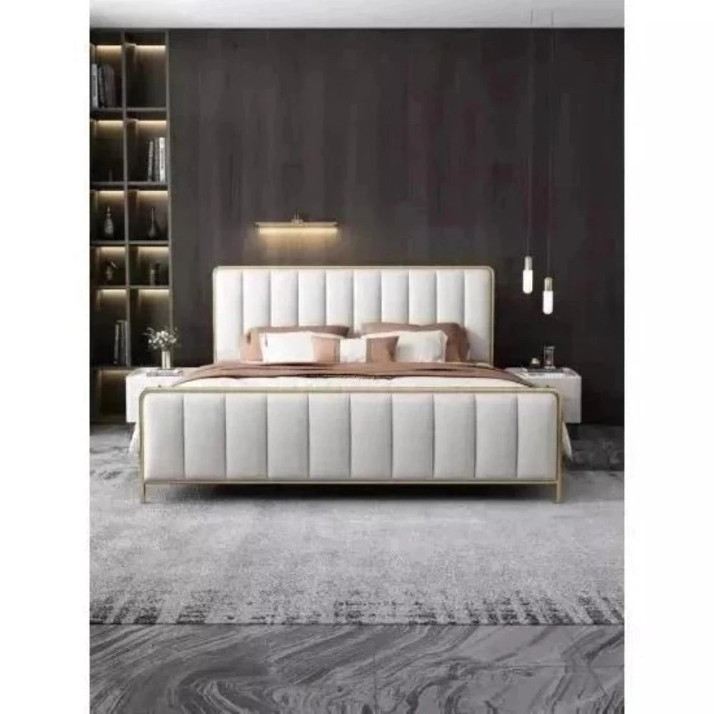 Eco Upholstered Luxury Bed With Storage In Off White Leatherette