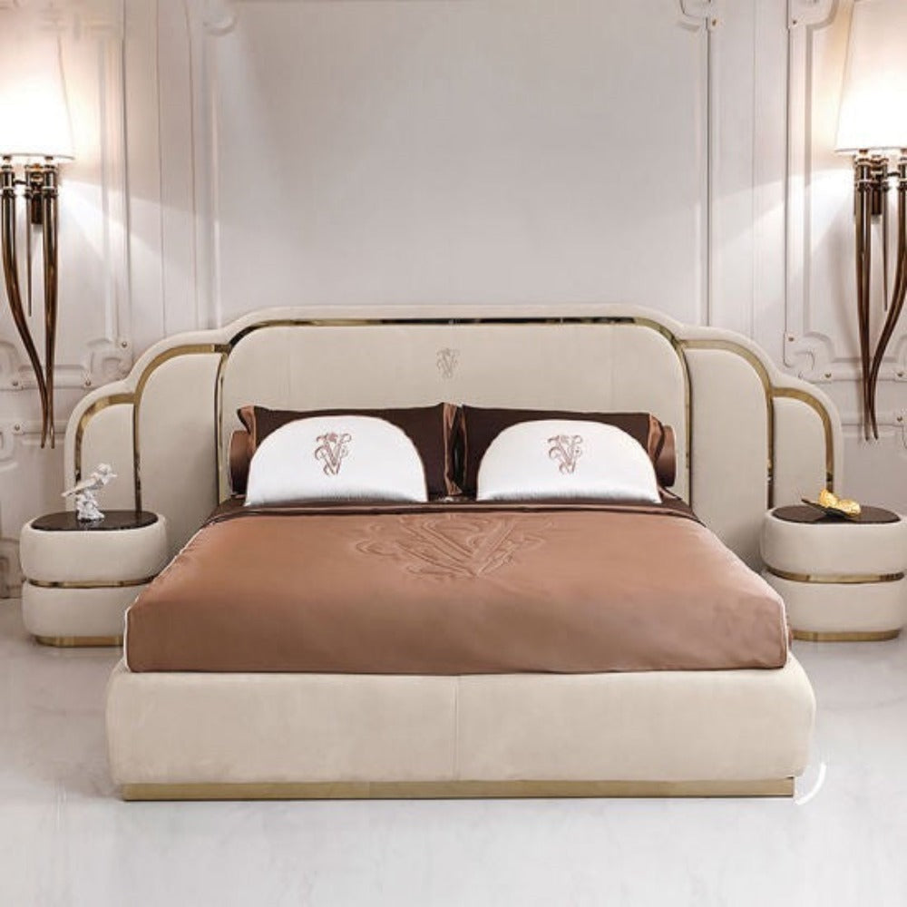 Grand Premium Upholstered Bed With Side Tables in Leatherette