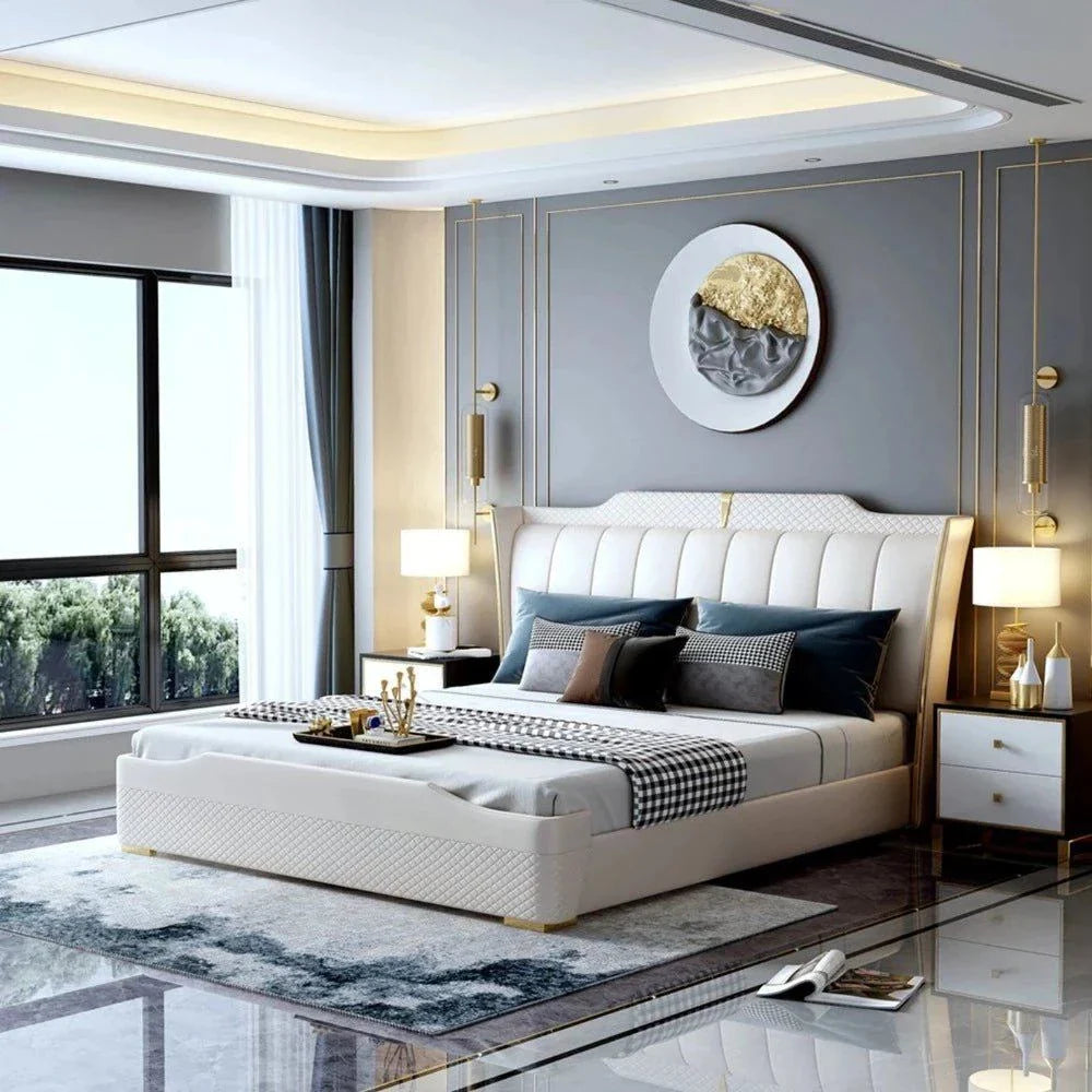 A bed with mattress white colour