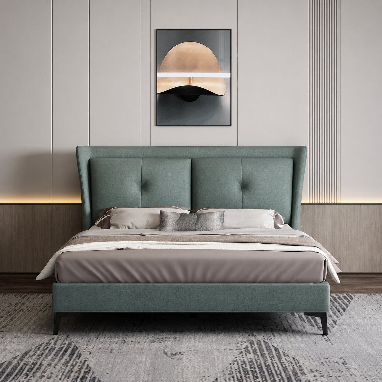 Zephario Luxe Wingback Upholstered Bed In Leatherette