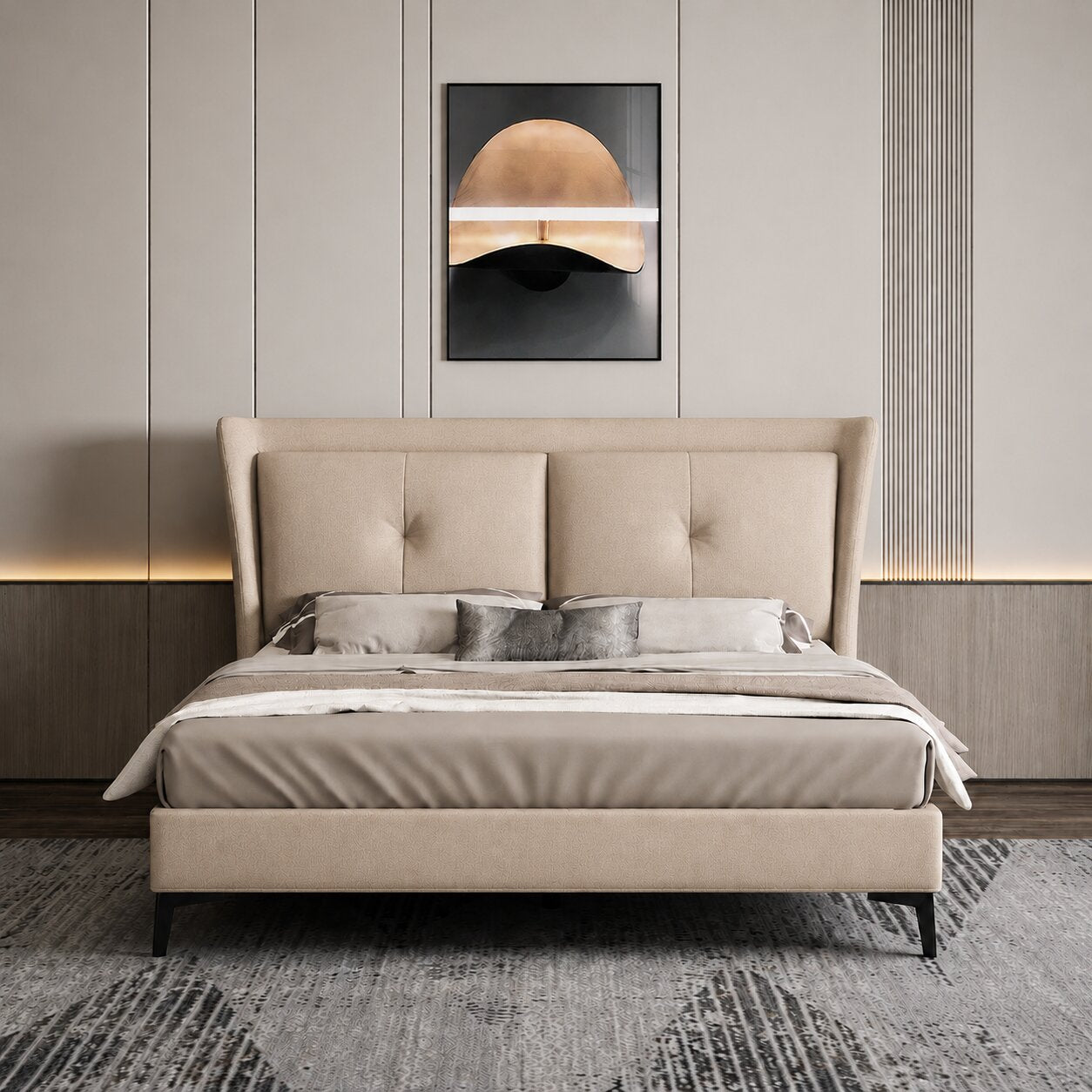 Zephario Luxe Wingback Upholstered Bed In Leatherette