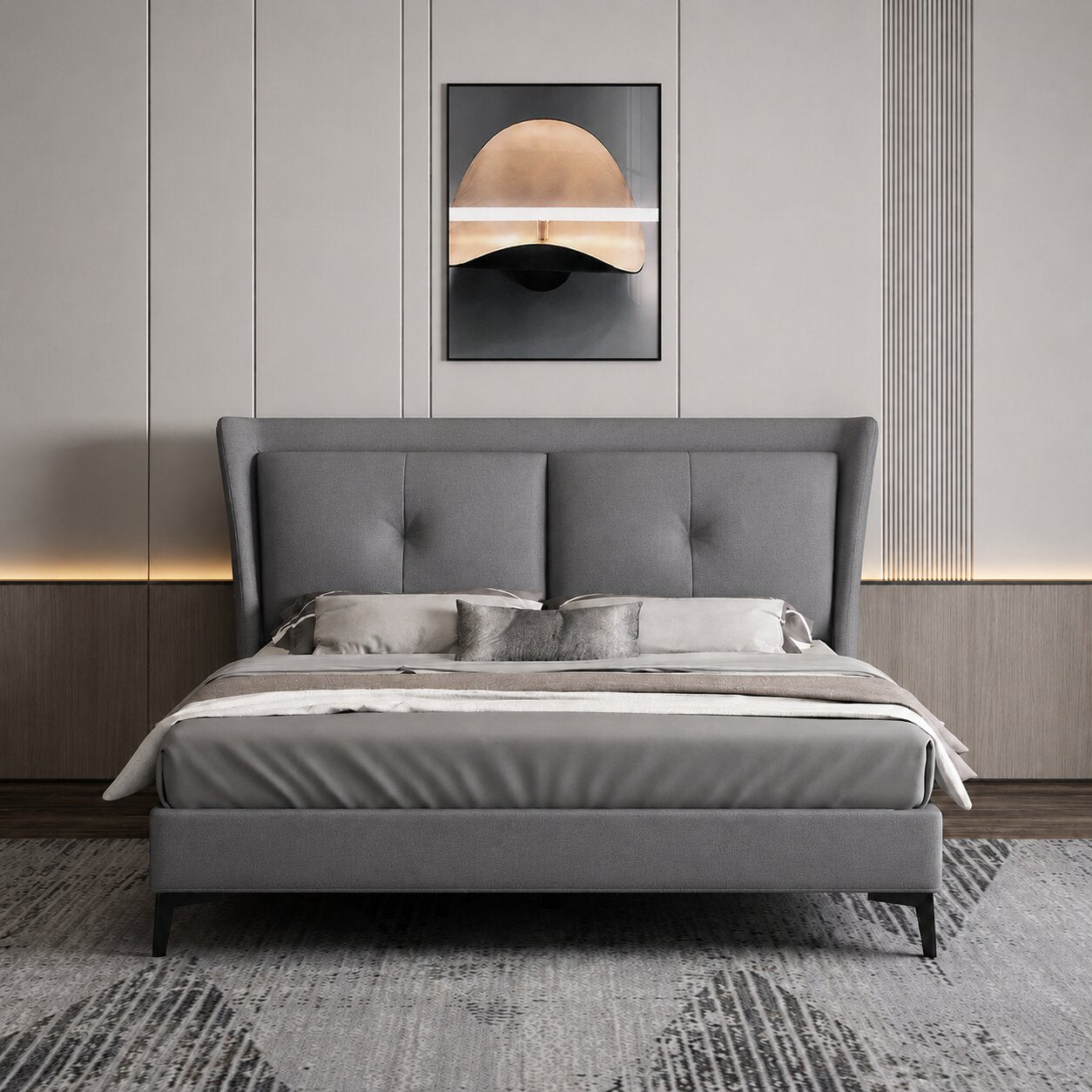 Zephario Luxe Wingback Upholstered Bed In Leatherette