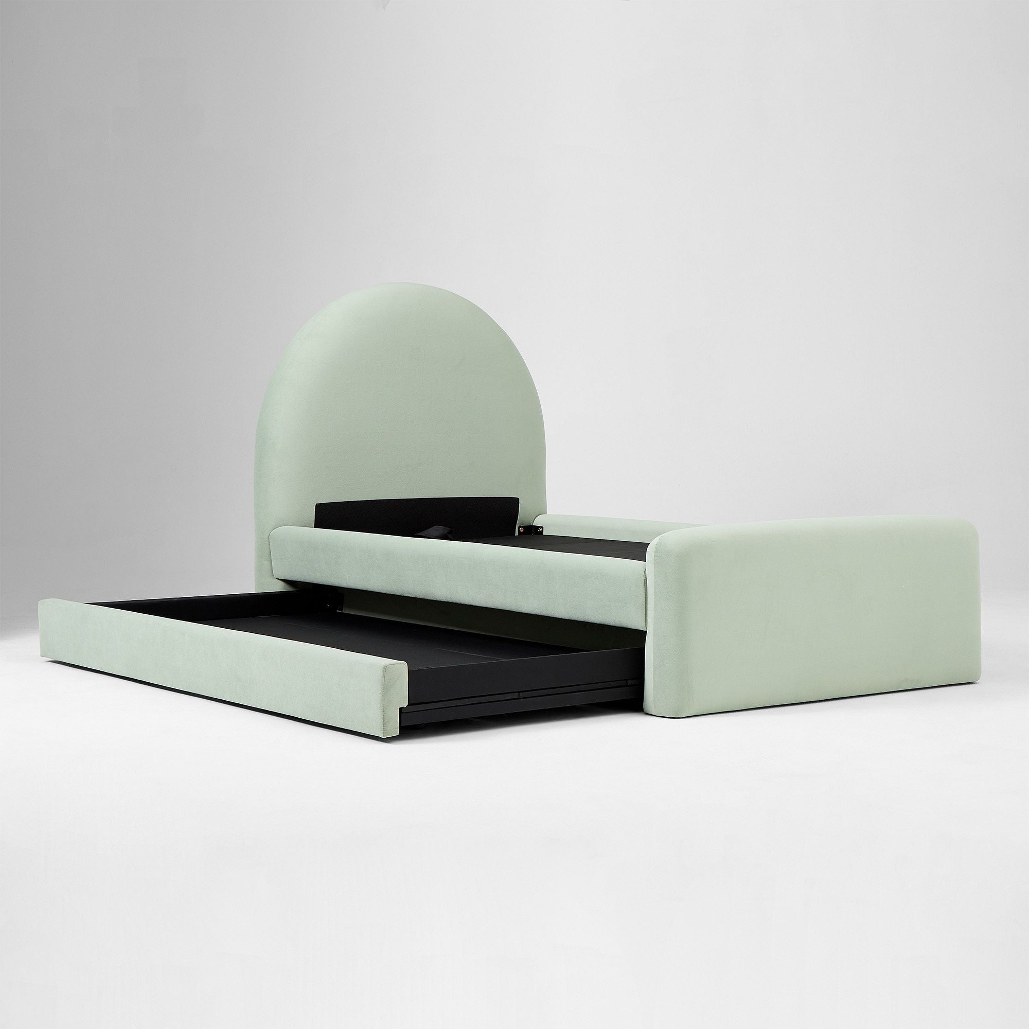 Sage Curve Velvet Upholstered Trundle Bed