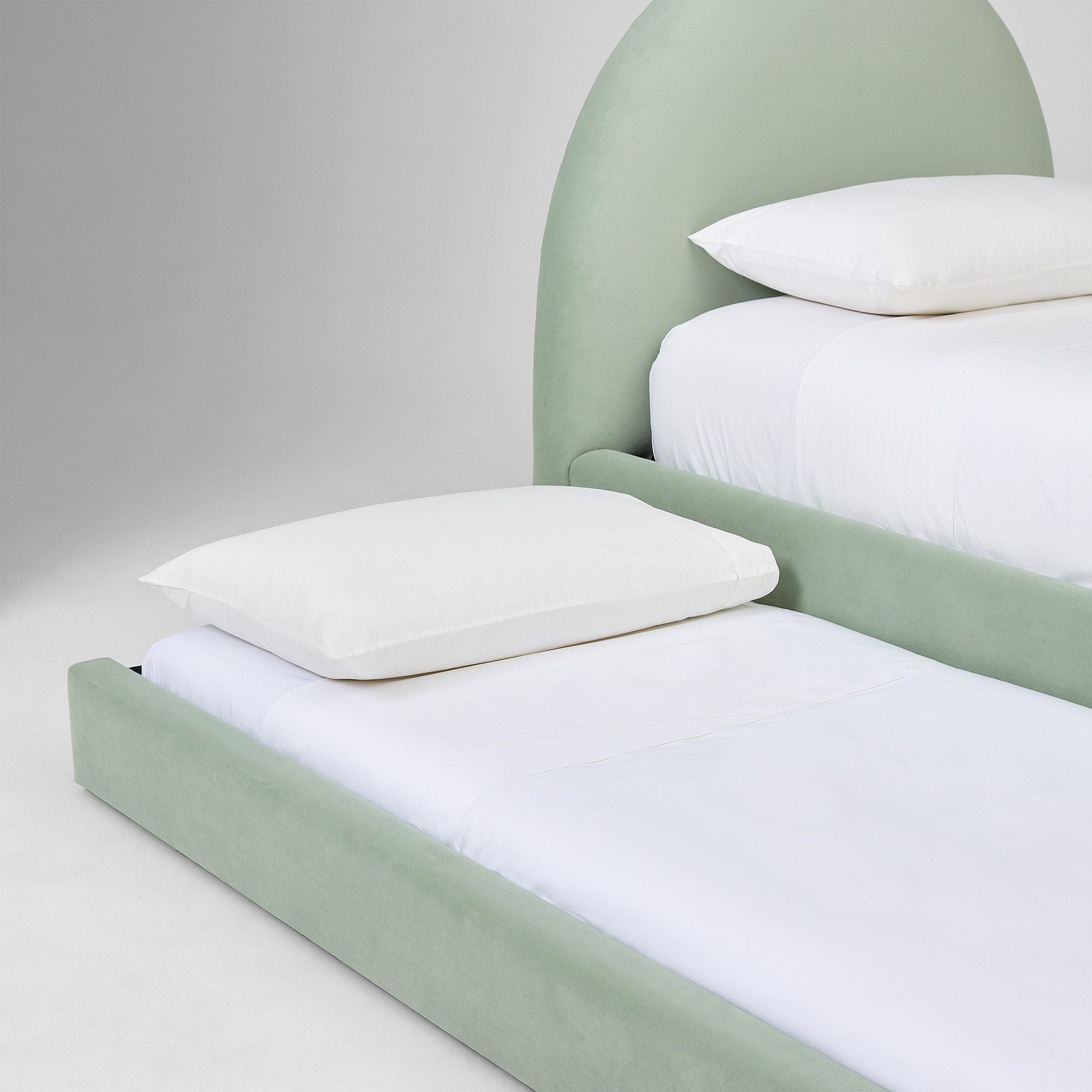 Sage Curve Velvet Upholstered Trundle Bed