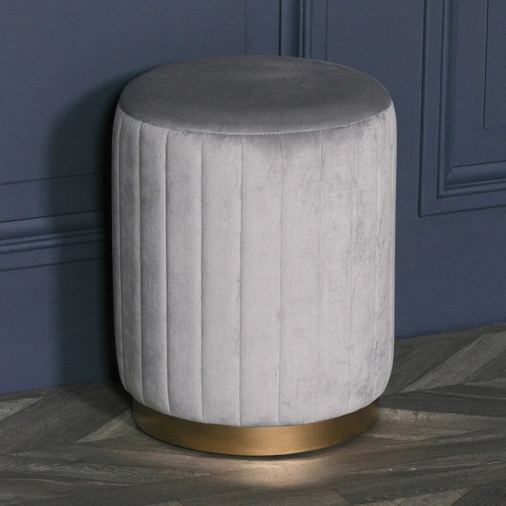 Dove Luxe Round Velvet Pouffe