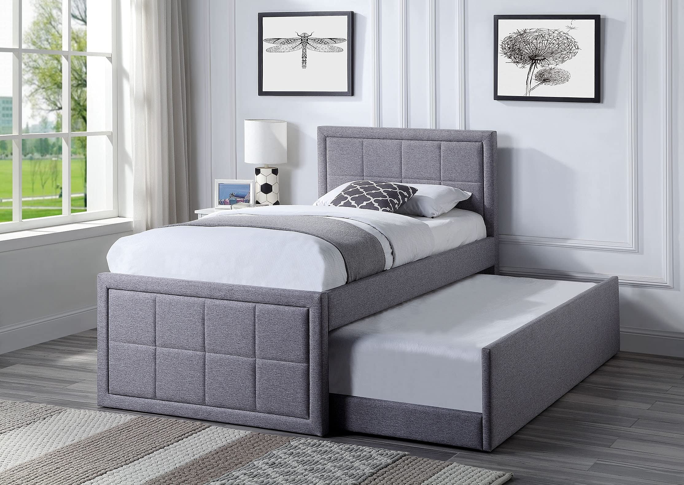 Urban Grid Upholstered Bed with Pull Out Trundle