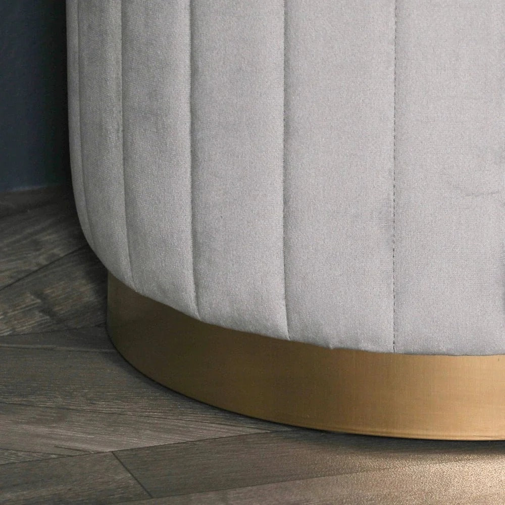 Dove Luxe Round Velvet Pouffe