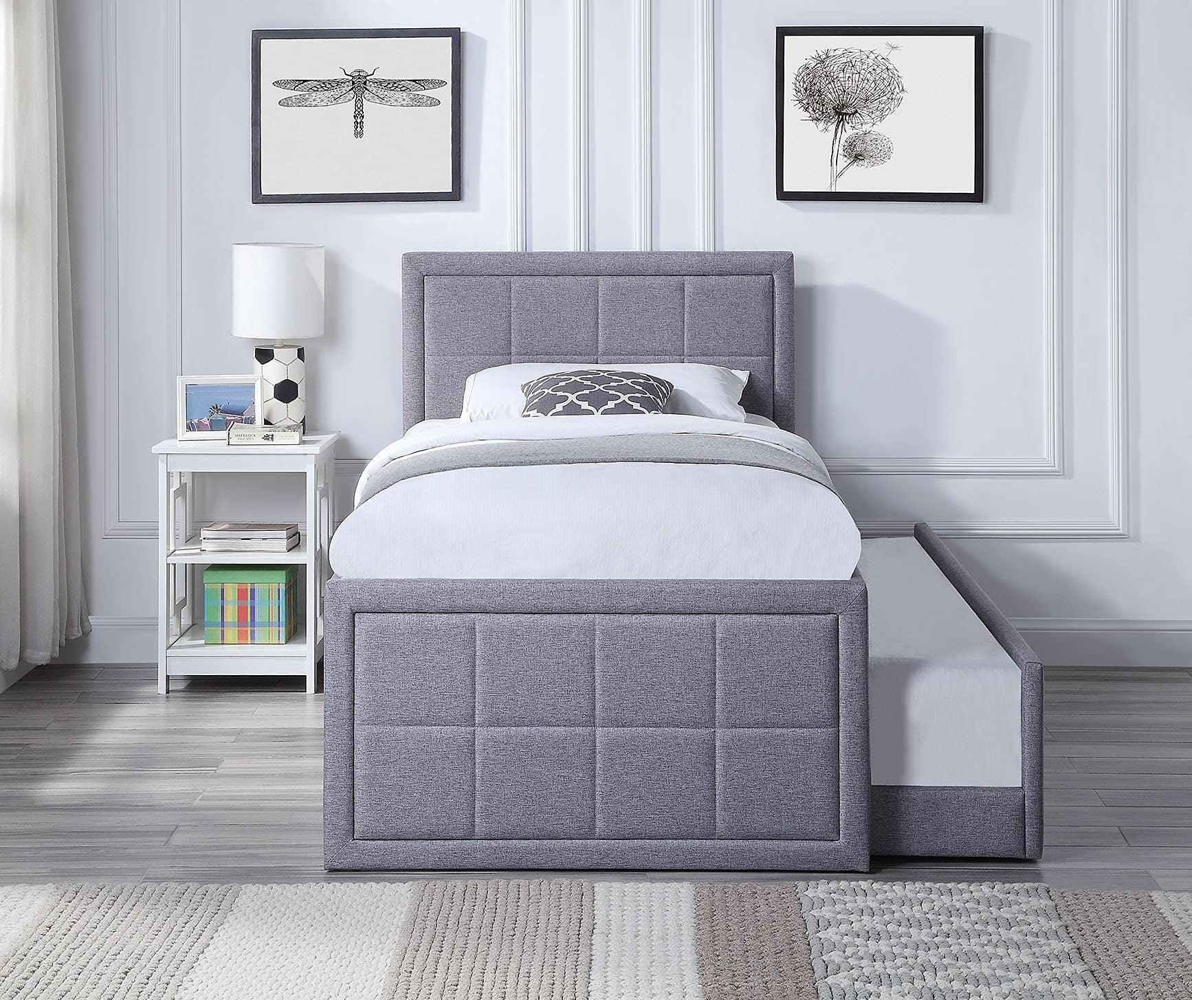 Urban Grid Upholstered Bed with Pull Out Trundle